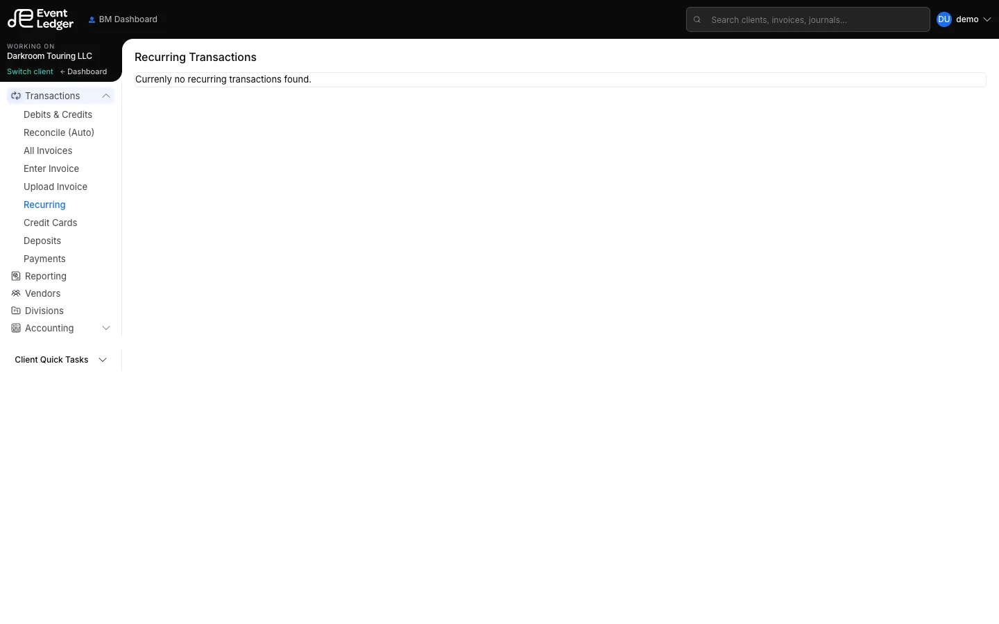 Recurring Transactions page