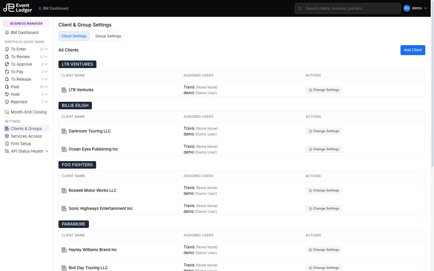 Client &amp; Group Settings