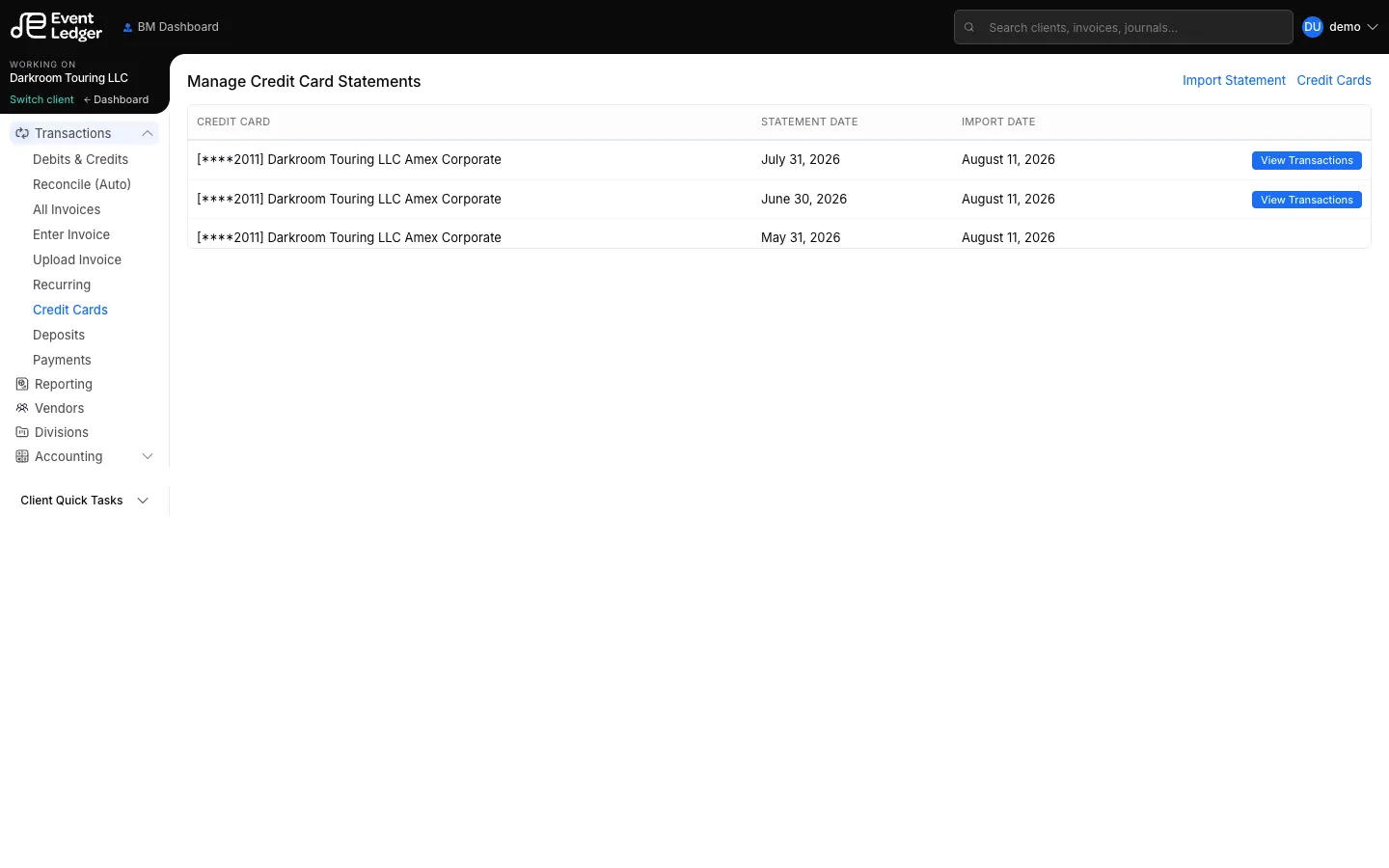 Manage Credit Card Statements