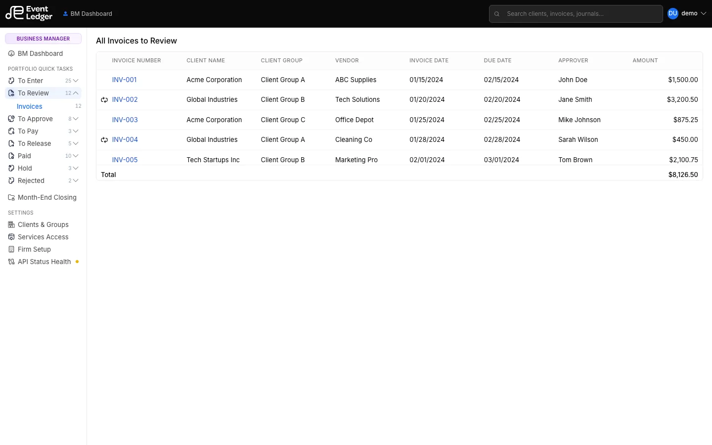 Portfolio To Review invoices queue