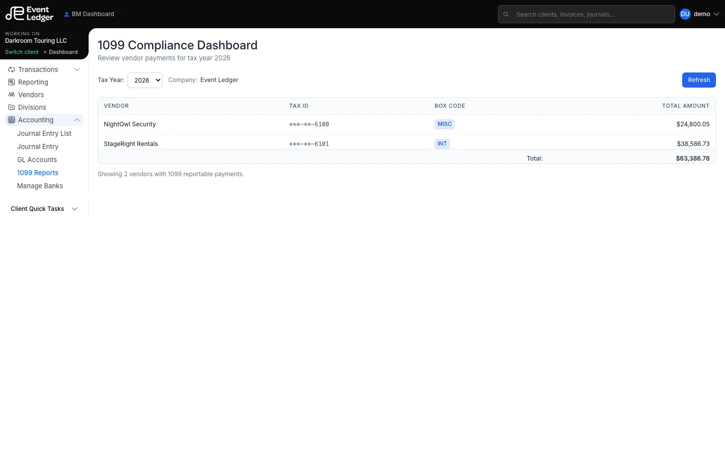 1099 Compliance Dashboard