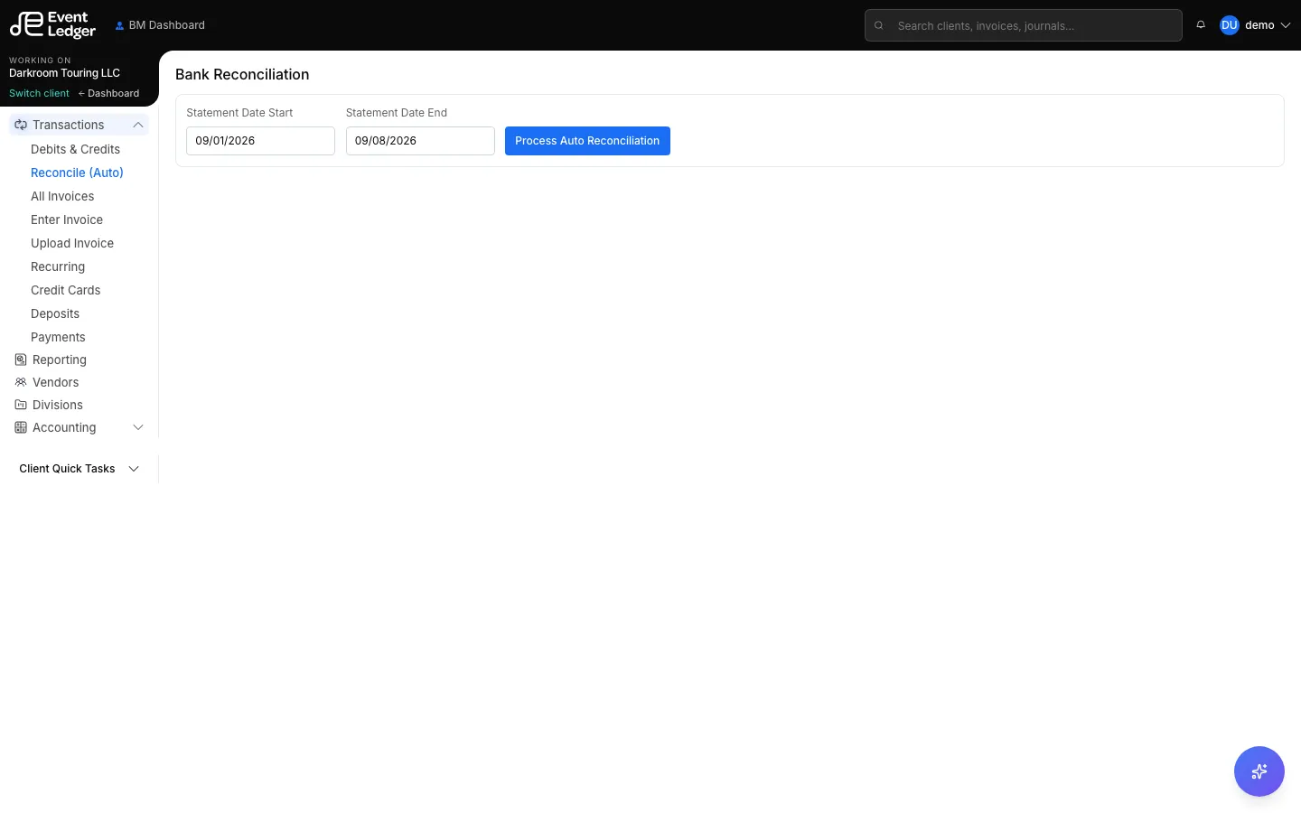 Bank Reconciliation date range and Process Auto Reconciliation