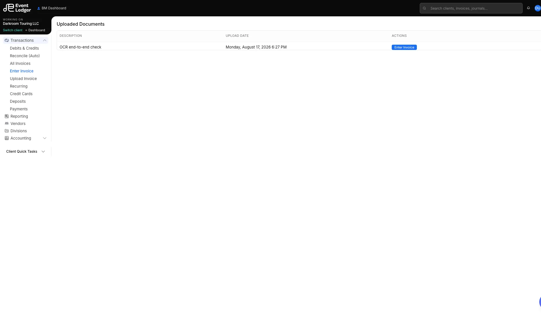 Enter Invoice uploaded-documents list