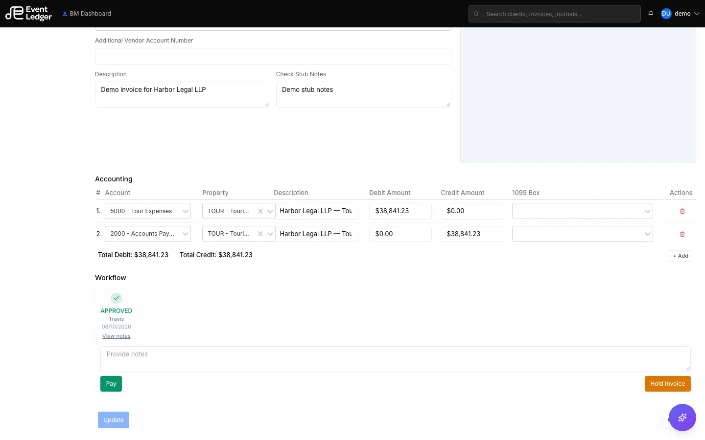 Invoice Pay marks the bill paid in the books
