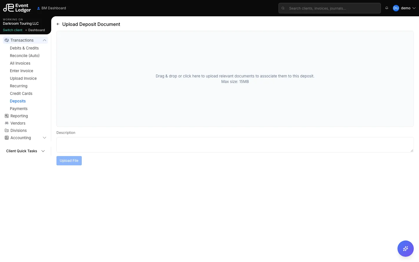 Upload Deposit Document drop zone