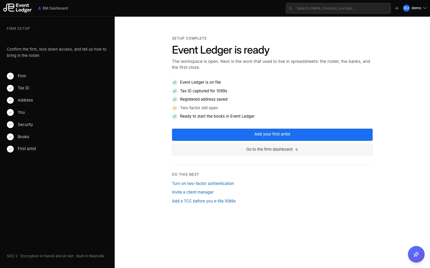 Setup complete checklist